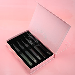 Vente en gros d'extension de cils de couleur noire pince à épiler de volume russe pince à épiler d'isolation de démarrage en acier inoxydable avec logo personnalisé - Product Image 1