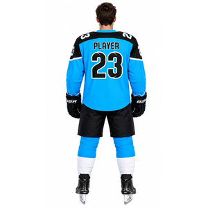 Maillot de hockey sur glace pour homme, bleu et noir, sublimé, col en V, manches longues, évacuation de l'humidité, coupe classique, vêtements pour adultes - Product Image 3