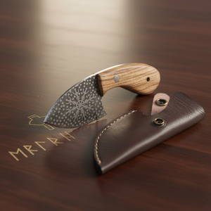 Cuchillo de Hoja Fija Estilo Vikingo Tradicional, Forjado a Mano, Hoja Grabada Estilo Vikingo, Cuchillo de Bolsillo EDC, Elegante Cuchillo de Camping - Product Image 1