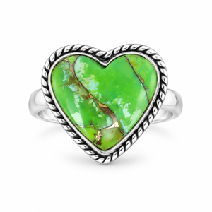 Bague Cœur Faite Main en Argent Sterling 925 avec Turquoise Verte Cuivrée, Bijou Tendance en Pierre Précieuse Turquoise Verte - Product Image 5