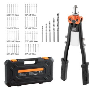 Kit Pistola Rivettatrice a Strappo Aperta con 230 Rivetti Ciechi, 5 Punte Intercambiabili, 5 Punte da Trapano, Rivettatrice a Due Mani - Product Image 1