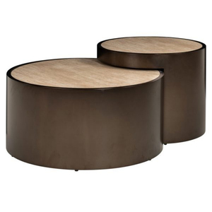 Table basse gigogne moderne de style mid-century avec plateau en bois de manguier et structure en bois, mobilier contemporain pour salon - Product Image 2