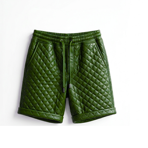 Tendance streetwear estivale, pantalon court matelassé en similicuir PU pour homme avec poches, couleurs unies, bas en similicuir - Product Image 3