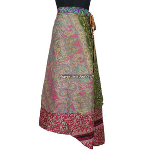 Reversible Vintage Silk Magic 38 Inch Long <b>Wrap</b> <b>Skirt</b> Tube Women Wear Vintage Silk Sari Long Length <b>Wrap</b> Around <b>Skirt</b> 2 Layer - Product Image 2