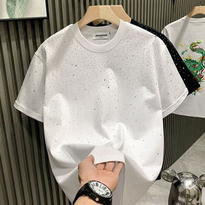 T-shirt décontracté personnalisé OEM pour homme en toile polyester/coton 180 grammes, coupe oversize à épaules tombantes, col ras du cou, lourd et vierge sur le devant - Product Image 2