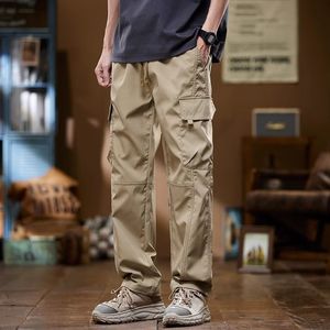 OEM Customized Logo Embroidery Men's <b>Cargo</b> <b>Work</b> <b>Pants</b> Straight Leg Drawstring Mid Waist Multi Pocket Casual Lightweight <b>Pant</b> - Product Image 3