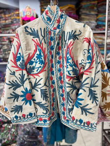 Suzani <b>Velvet</b> Short <b>Jacket</b> for Women Handmade Floral Embroidery Boho Ethnic Open Front Traditional Designer Outerwear - Product Image 3
