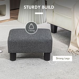 Charcoal Gray Cube Ottoman Small <b>Foot</b> <b>Rest</b> with Linen Fabric Upholstery and Plastic Legs for Home Office or Hotel - Product Image 5