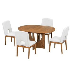 Moderno Juego de Mesa de Comedor Redonda Extensible de 5 Piezas con Hoja Extraíble de 16.2 Pulgadas para Espacios Pequeños - Product Image 1
