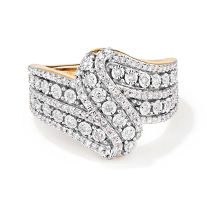 Women's 18K <b>Gold</b> Diamond <b>Cocktail</b> <b>Ring</b> Rhodium Plated Round Brilliant Cut Luxury Geometric Wedding Band - Product Image 1
