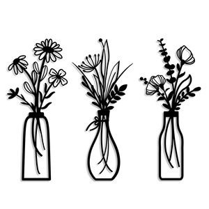 Juego de 3 Jarrones Decorativos de Metal Negro para Pared, Diseño Minimalista de Botella Floral, Decoración para el Hogar - Product Image 1