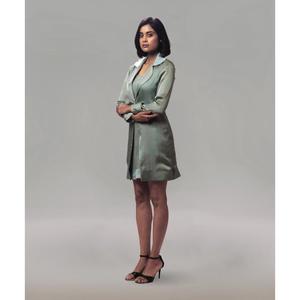 Vestido de Georgette de Buena Calidad hasta la Rodilla con Elegante Chaqueta de Satén, Vestido Tipo Túnica para Mujer, Colección Casual y de Oficina - Product Image 6