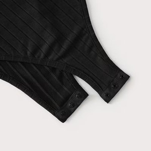 Body ajustado con ribete en contraste a precio asequible, elegante body de una pieza con manga larga y abertura en forma de llave, ropa de mujer - Product Image 6