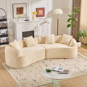 Sofá Curvo Beige Comprimido, Estilo Nórdico Creativo, Suave y Cómodo para Múltiples Escenarios de Sala de Estar - Product Image 1
