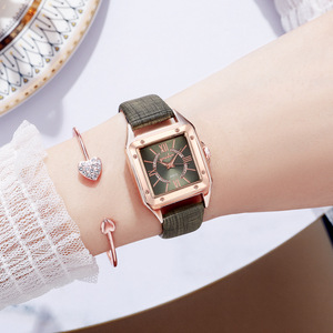 9791 New product 2pcs set Green Ladies leather <b>watches</b> Luxury woman <b>watch</b> with Bracelet - Product Image 3