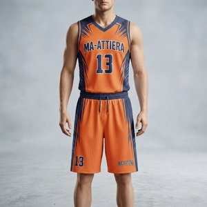 Uniforme de basket-ball pour hommes, ensemble de maillot et short imprimé par Sublimation, Orange et bleu, respirant, en Polyester, vêtements d'équipe, taille adulte - Product Image 1