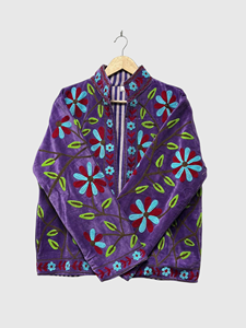 Chaqueta de terciopelo con bordado floral, cuello mandarín, manga larga, estilo bohemio, ropa de otoño para mujer, talla grande - Product Image 3