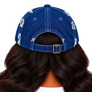 Gorra de béisbol de mezclilla azul oscuro para mujer con bordado de caniche, visera curva desgastada, hebilla ajustable, estilo casual y moderno, tipo Dad Hat - Product Image 6