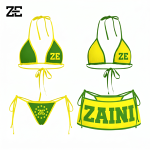 Conjunto de Bikini Reversible ZAINI para Mujer, Cuello Pronunciado, Cintura Alta, Relleno Extraíble, Antibacterial, Transpirable, 240g, 100% Poliéster - Product Image 1