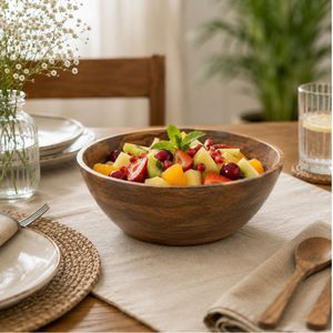 Bol à salade en bois naturel artisanal de qualité supérieure, gravé, écologique, pour servir des fruits, des collations, décorer la table de cuisine ou de salle à manger - Product Image 4