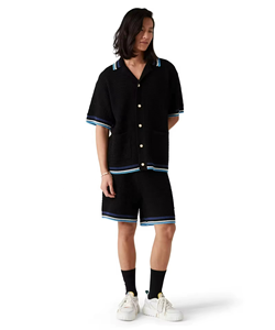 Nouvel ensemble décontracté homme tendance : chemise à manches courtes et pantalon long en polyester tissé, imprimé uni et respirant pour l'été - Product Image 2