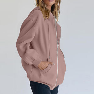 Best <b>Sale</b> Women's Oversized Lightweight <b>Zipper</b> Hoodie Front 100% Cotton Eco-Friendly Breathable Casual Wear OEM Customizable - Product Image 3