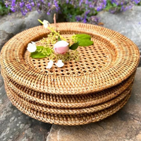 Sets de table tissés en jacinthe d'eau pour table à manger, tapis de charge naturels faits à la main pour le style de table de mariage