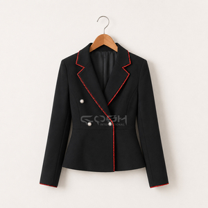 Blazer Negro Cruzado para Mujer con Ribete Rojo y Cuello de Solapa de la Hermandad Griega Delta Sigma de Cosh International - Product Image 1