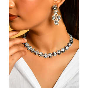 Meera Jaipur Polki <b>Silver</b> Fashion Jewelry <b>Set</b> with Elegant <b>Necklace</b> - Product Image 4