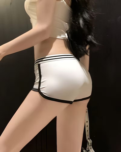 Women's High Waist Striped Knitted Eco-friendly Cotton Polyester Elastic Waist Regular Fit Sporty Breathable Customizable Shorts - Product Image 4