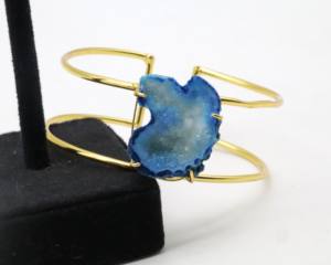 Bracelets ajustables en pierre Druzy naturelle avec argent allemand |   Bracelet manchette artisanal en pierre gemme Druzy |   Bijoux de mode pour femmes - Product Image 3