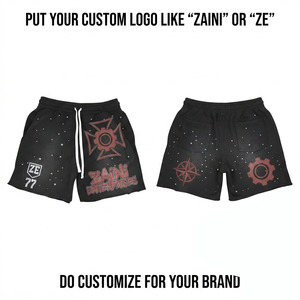 Premium 100% Cotton Men's Waterproof Eco-Friendly <b>Sequined</b> Board <b>Shorts</b> Black Streetwear Custom Logo Screen Print Finish Style - Product Image 1