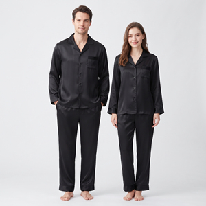 Men's Silk Satin 2-Piece Pajamas Set Custom Solid Yellow Breathable Eco-Friendly Long Sleeve Sleepwear with Chest Pocket - Product Image 5