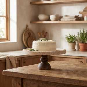 Moules à gâteaux en marbre avec base en bois d'acacia, faits à la main, rustiques, écologiques, compatibles lave-vaisselle, pour la présentation lors de mariages et de fêtes - Product Image 1