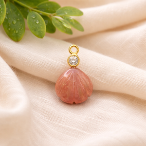 Peach <b>Moonstone</b> Shell <b>Pendant</b> Handmade Carved Gemstone Charm with CZ Accent Birthstone Jewelry <b>Pendant</b> - Product Image 2