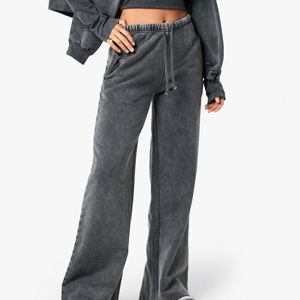 Pantalon de survêtement évasé et ample pour femme, taille mi-haute avec cordon de serrage, style streetwear, hiver, 100% coton respirant - Product Image 1