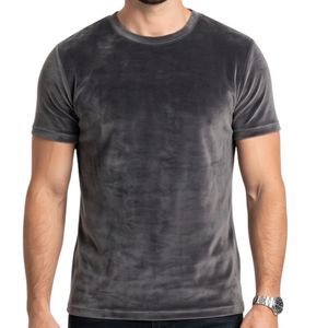 Ash Grey เสื้อกำมะหยี่ระบายอากาศได้ดีสำหรับผู้ชายเสื้อยืดแขนสั้นผ้ากำมะหยี่คอลูกเรือสัมผัสนุ่มแบบพรีเมี่ยม - Product Image 1