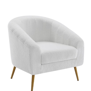 Sofá tapizado de lujo moderno, silla de un asiento, tela de peluche blanca, pies dorados, sillón de café de ocio - Product Image 1