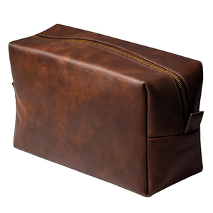 Vintage Brown Rectangular Grooming Kit Bag With Spacious Main Compartment Long <b>Zipper</b> Track Travel Wash <b>Accessories</b> - Product Image 1