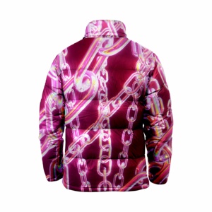 Veste matelassée unisexe longue à imprimé chaîne violette, col à capuche, fermeture éclair, coupe-vent, décontractée, hiver, polyester écologique - Product Image 2