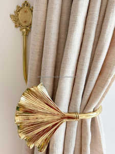 Antique Gold <b>Curtain</b> Holdback <b>With</b> Floral Design Traditional Style Metal <b>Hook</b> Decorative Window Hardware - Product Image 3