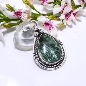 Meilleure vente de bijoux en séraphinite pendentif en argent sterling 925 pendentif en pierre précieuse, pendentif fait main, beau pendentif, pendentif cadeau - Product Image 6