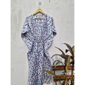 Cotton Floral Kaftan <b>Dress</b> Women Blue Printed Kaftan <b>Lounge</b> Wear Beach Cover Up Soft Cotton Nightwear Kaftan <b>Dress</b> - Product Image 1