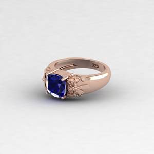 Anillo de Diseño Vintage con Zafiro Azul y Cuarzo, Corte Cojín, en Plata 925 y Oro de 18k, con Engaste de Lazo, Joyería Fina, Regalo, Superventas - Product Image 3