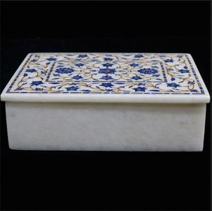 Caja de Joyería de Mármol Floral de Lapislázuli de Lujo, Caja Rectangular Hecha a Mano con Piedra Dura y Tapa - Product Image 3