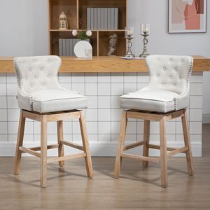 Set di 2 Sgabelli da Bar Moderni Bianco Crema, Eleganti con Finitura Anticata e Borchie, Schienale Curvo, Struttura in Legno, per Cucina e Bar di Casa - Product Image 6