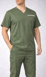 Tenue de travail en tissu coton T/C OEM/ODM, haut à col en V et pantalon cargo avec poches, ensemble de blouses confortables pour le personnel de santé - Product Image 5