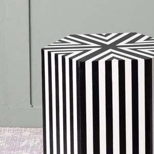 Modern Polygonal Inlay Work MDF Stool Black <b>White</b> Striped Lacquer <b>Wardrobe</b> Standing Type for Living Room Decoration - Product Image 6