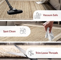 Handmade Natural Jute Solid Color Runner Rug White Border Eco-Friendly Rustic Low Profile Hallway Carpet High Traffic Jute