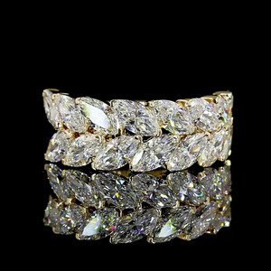 Lab Grown Marquise Cut Diamond Double Row Statement <b>Band</b> Ring 10K 14K 18K Gold 925 935 <b>Silver</b> Prong Set Engagement <b>Wedding</b> - Product Image 1